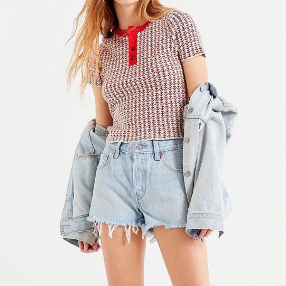 Urban Outfitters Harbor Henley Knit Top Red Size XS